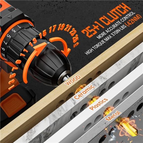 Drill Set,20V Cordless Drill with 2Batteries 2.0AH&Fast Charger,Home Power Drill - Picture 5 of 5